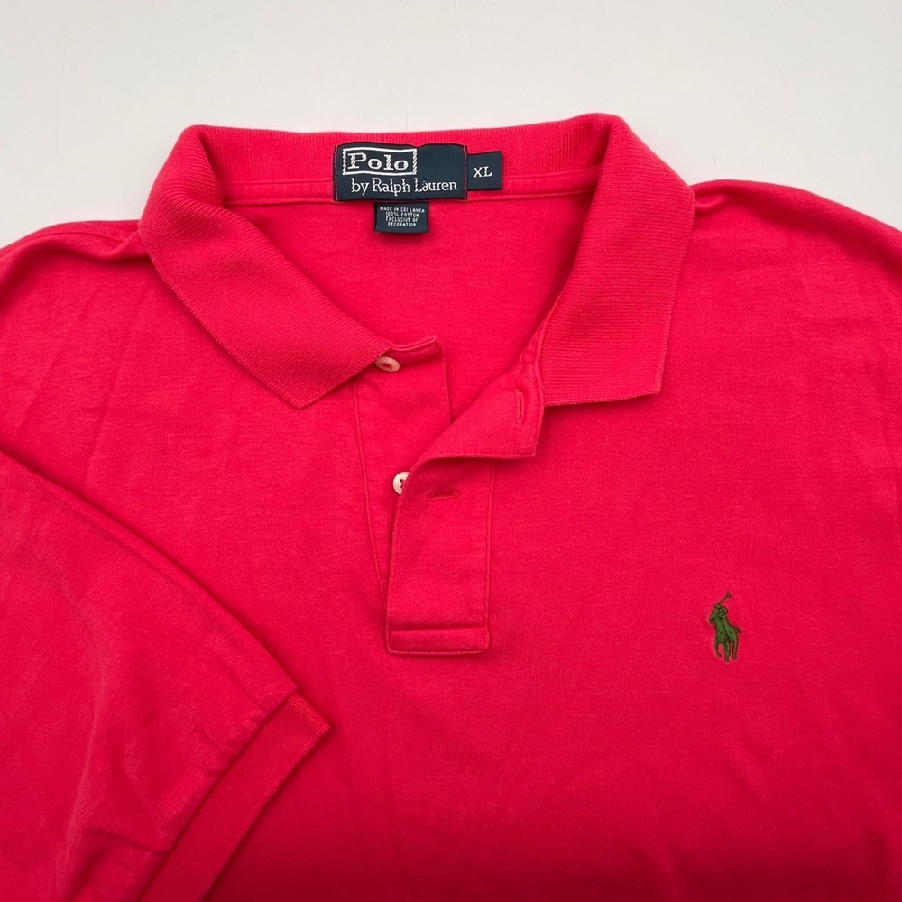 Polo Ralph Lauren Mens XL Pink Short Sleeve Cotton Pique Polo Shirt Green Pony